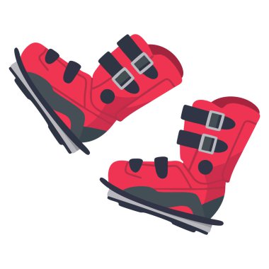 Kayak için koruyucu botlar ve açık hava sporları ve macera tasarımı için mükemmel snowboard içeren kış sporu ekipmanı illüstrasyonu