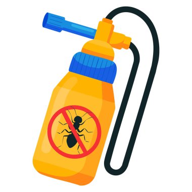 Termitlerin ve karıncaların yok edilmesi için sarı basınçlı sprey renkli çizgi film stili vektör tasarımı veba kontrol temaları için uygun