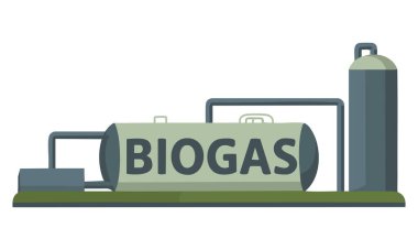 Yeşil enerji, alternatif güç, sürdürülebilir ve çevre dostu enerji kavramları için ideal biyogaz enerji santralinin vektör çizimi