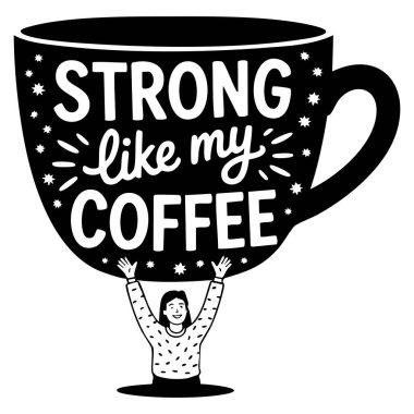 Kahvem gibi sert metin içeren büyük bardaklı bir çocuğun vektör çizimi komik tipografi posteri, giysi baskısı veya kafe menü dekorasyonu tasarımları için mükemmel.