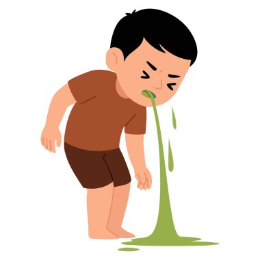 Çocuğun kusma hissinin vektör çizimi çocuk sağlığı serisinin tıbbi farkındalık eğitimine ve çocukların sağlık temalı sanat çalışmalarına uygun bir parçası.