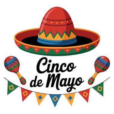 Kırmızı şapkalı Cinco de mayonez kartının vektör çizimi ve bayram kutlaması için uygun bayraklar Meksika teması veya şenlikli dekoratif sanat eserleri