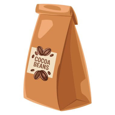 Çikolata paketleme ürünü tasarımı için ideal el yapımı kağıt torbadaki kakao fasulyelerinin vektör çizimi tatlı yemek temalı yaratıcı illüstrasyon