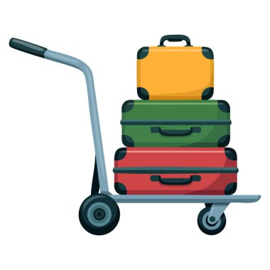 Yük arabası simgesi düz vektör çizimi, yer destek kamyonunu gösteriyor. Havalimanı lojistik seyahat servisi ve terminal işlemleri için uygun tasarım izole edilmiş.