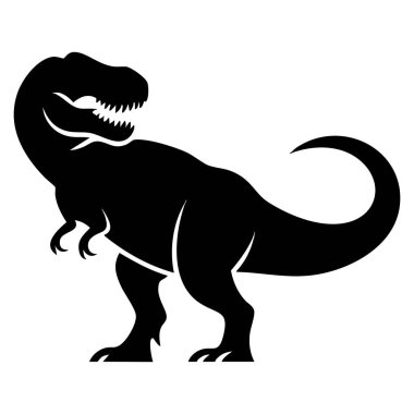 Tyrannosaurus rex içeren siyah siluet Trex dinozor ikon vektörü dinozor sembolleri ve tarih öncesi temalı tasarımlar için ideal beyaz bir arkaplan üzerinde izole edilmiş.