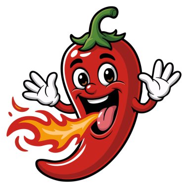 Şili maskotu karikatür çizimi. Ağızdan gelen ateş restoran işi için ideal. Baharatlı mutfak markaları ve yemek pazarlama temalarına ihtiyaç var.