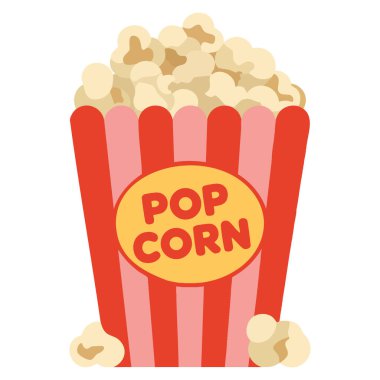 Sinema atıştırmalığı, beyaz arka planda izole edilmiş, film eğlencesi yemek tasarımı kavramları için mükemmel olan bir paket patlamış mısır olarak resmedilmiştir.