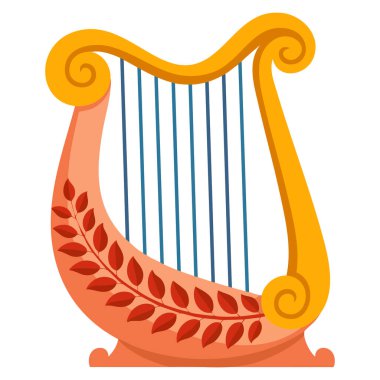 Yaprak süslemeli klasik Yunan liri. Antik Yunan el yazısı. Tiyatro kültürünün opera orkestrası tanrısı Apollo 'nun çizgi film sembolü.