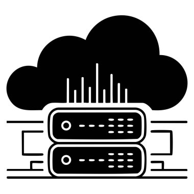 Dijital veri depolama yedekleme güvenliği ve çevrimiçi teknoloji hizmetlerini temsil eden glyph biçimi vektör biçiminde bulut depolama simgesi
