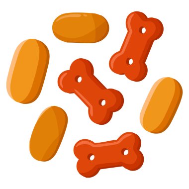 Kuru köpek maması vektörü hayvan beslenmesi veteriner konseptleri ambalaj tasarımı ve köpek besleme ile ilgili yaratıcı projeler için uygun izole edilmiş illüstrasyon.