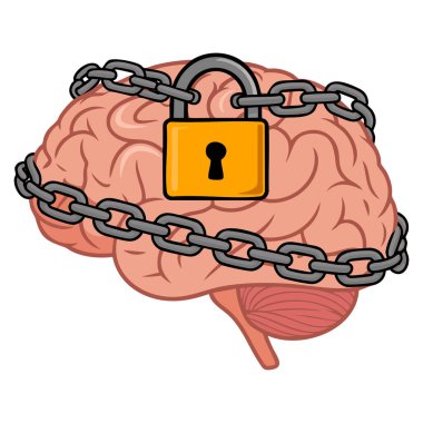 Psikoloji temalı tasarımlar için zihinsel kilit bastırma ve kaçınma bozukluğunu öğrenmeyi reddeden negatif duyguyu temsil eden sabitlenmiş zihniyet çizelgesi.