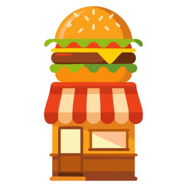 Yemek servisi restoranı markalaştırma menü tasarımı sokak yemekleri ve kafe temalı grafik projeleri için uygun hamburgercinin düz Clipart vektör çizimi