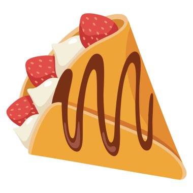 Düz Clipart vektör çizimi krep tatlısı. Pasta kafe menüsü, tatlı yemek pişirme ve aşçılık çizimleri için ideal.