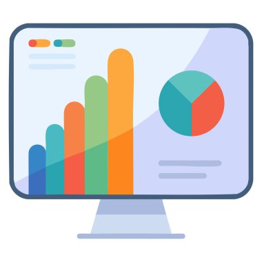 İş analitiği veri yönetimi UI arayüz raporlama ve dijital performans grafik projeleri için ideal konsolun düz clipart vektör çizimi