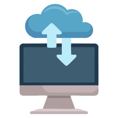 Düz vektör uzak pc veri bulutu simgesi beyaz arkaplan üzerinde izole edildi. Bulut teknolojisi ağ veri yönetimi ve dijital altyapı görselleri için ideal