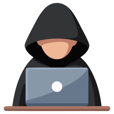 İnternet tasarımı için dizüstü bilgisayar ikonu düz illüstrasyon vektörü siber güvenlik hackleme kodlaması ve çevrimiçi tehdit koruma dijital konseptini temsil ediyor.