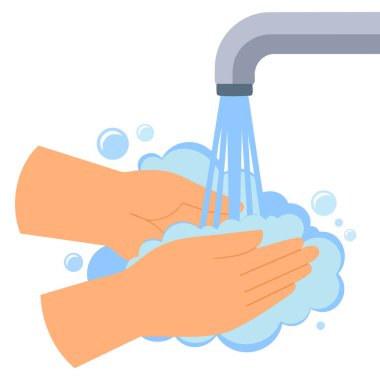 El yıkama ikonu düz vektör illüstrasyonu hijyen ve temizliği destekliyor, sağlık farkındalığı kampanyaları, temizlik tabelaları ve kamu güvenliği tasarım materyalleri için ideal