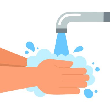 El yıkama ikonu düz vektör tarzında çizilmiş, hijyen talimatları materyalleri, sağlık farkındalığı posterleri ve kamu sağlığı temalı tasarımlar için mükemmel.