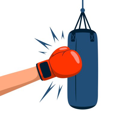 Spor aletleri vektör illüstrasyonunu eğiten spor egzersiz elemanlarını temsil eden torba ve eldiven tasarımı öğeleri için sağlık ve fitness düz simgeleri