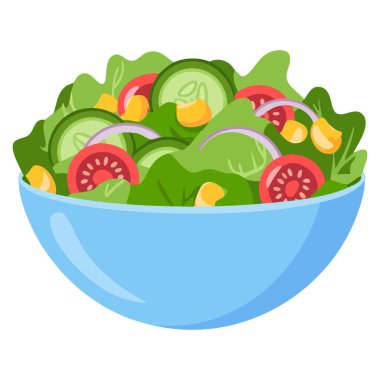 Ev yapımı vejetaryen salata, vejetaryen ya da vejetaryen yemek vektörü illüstrasyonu olarak sunuluyor. Beyaz arka planda izole edilmiş sağlıklı yaşam tarzı yemek teması.