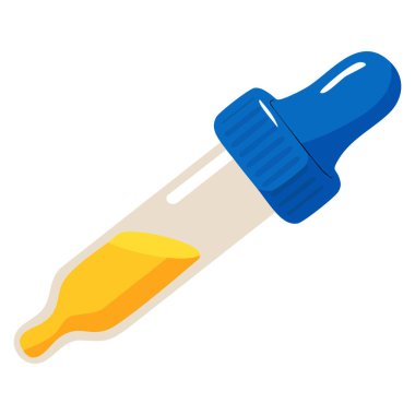 Kahverengi arka planda köşegenli sarı sıvıyla doldurulmuş kimyasal damlatıcının tasviri laboratuvar bilim teması için idealdir.