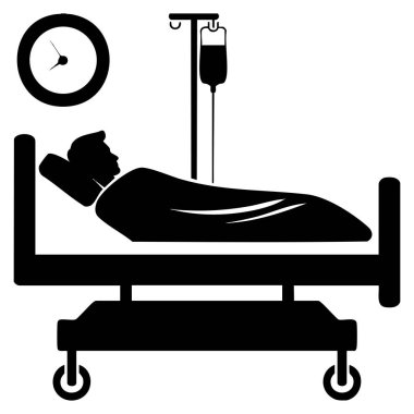 Hastane kabulü, sağlık hizmetleri ve klinik konaklama konseptini temsil eden yataklı ikon sembolü vektör çizimi