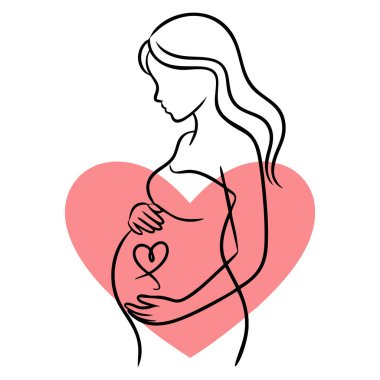 Hamile bir kadının kalp vektörü çizimi annelik bakımı için uygun hamilelik öncesi bakım hamilelik, sağlık bilinci ve duygusal aile temalı tasarımlar.