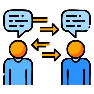 Sosyal etkileşim simgesinin doğrusal renk vektörü çizimi, ağ temaları, iletişim araçları ve sosyal platformla ilgili grafikler için uygundur