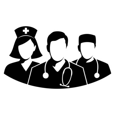 Tıbbi ekip simgesi hastane sağlık personeli işbirliği ve tıbbi servis tasarım temaları için uygun glifli vektör illüstrasyon stiliyle gösterilir