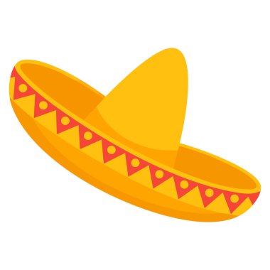 Meksika sombrero şapkası karikatür vektör grafik stili ile betimlenmiştir. Fiesta kültürü için mükemmel bir kostüm temalı sanat eserleri ve dekoratif tasarım öğeleri.