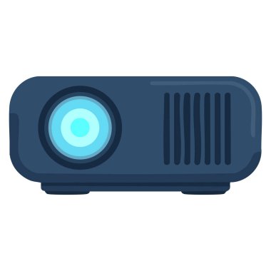 Hareket düzenleme ve video montajını gösteren düz vektör tarzındaki film projektörü simgesi, sinema film yapımı medya temalı grafikler için mükemmel izole edilmiştir.