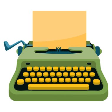Düz illüstrasyon tarzında eski bir daktilo simgesi, web tasarımı klasiği yazma klasiği hikaye anlatımı ve klasik editoryal konsept görselleri için mükemmel
