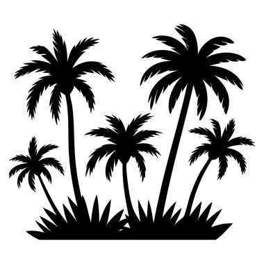 Beyaz arkaplanda siyah vektör stili oluşturulmuş palmiye ağacı simgesi, doğadan esinlenilmiş logolar, tropikal kavramlar, tatil temaları ve temiz grafik düzenleri için mükemmel çok yönlü illüdür