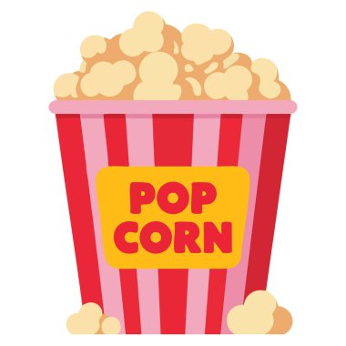 Beyaz illüstrasyon üzerine izole edilmiş patlamış mısır poşeti film gecesi eğlencesi ve yemek temaları için uygun sinema atıştırmalığı konsepti
