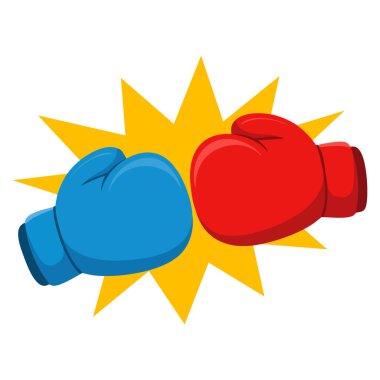 Kırmızı ve mavi boks eldivenleri. Spor illüstrasyonları. Dövüş antrenmanı ekipmanları tasarımı.