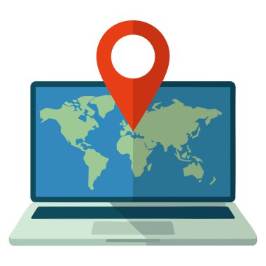 Uzaktan çalışma kavramı dizüstü bilgisayar ve konum haritası pin ile uzaktan çalışma sanal ofis ve modern yaşam tarzı temalı herhangi bir yerde çalışma
