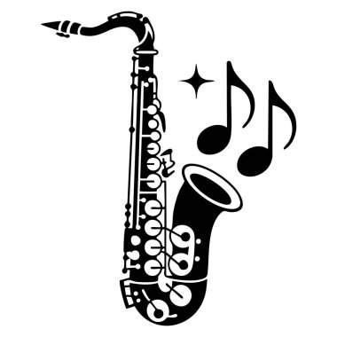 Müzik, ses, eğlence, caz ve sanatsal markalaşma projeleri için temiz vektör tarzında saksafon ikonu çizimi oluşturuldu