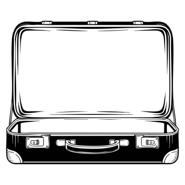 Seyahat web tasarımı turizmi markalaşması ve geçmişe yolculuk görselleri için uygun beyaz zemin üzerinde izole edilmiş klasik bavul vektör simgesinin basit çizimi