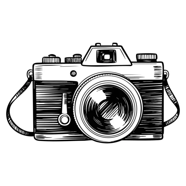 Retro fotoğraf makinesi el çizimi vintage fotoğraf konsepti sanatsal eskiz stili klasik medya ve nostaljik tasarım temaları için yaratıcı görsel izole