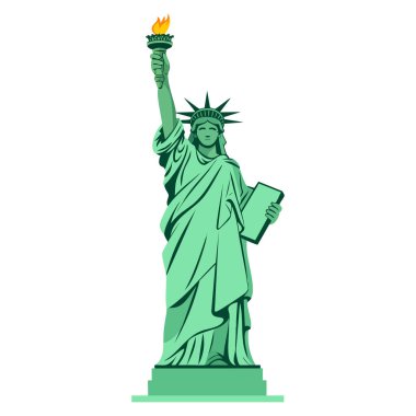 Özgürlük Anıtı New York ABD seyahat tarihi tasarımı eğitimi ve vatansever görseller için uygun beyaz arkaplan vektör illüstrasyonuna izole