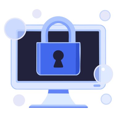 TV ve kilit vektör illüstrasyonu koruma altındaki medyayı ve güvenli içerik erişimini temsil ediyor, dijital gizlilik temaları, canlı güvenlik görselleri ve teknoloji markalaşması için ideal