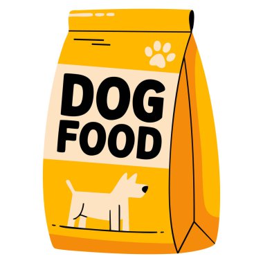 Modern köpek maması paketinin vektör simgesi. Hayvan beslenme kabı tabağı ve izole edilmiş hayvan bakımı sanatı için ideal.