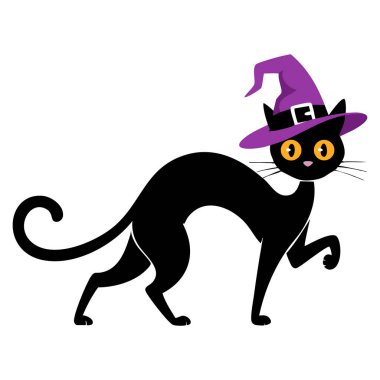 Cadılar bayramı temalı cadı şapkası takan siyah siluetin vektör çizimi ürkütücü dekorasyon sezonluk hayvan tasarımı için mükemmel.