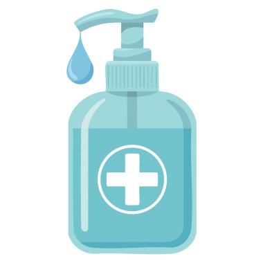 El dezenfektanı pompa şişesinin beyaz arka planda izole edilmiş çamaşır jeli ve alkol jeli ile vektör illüstrasyonu tıbbi güvenlik ve sağlık farkındalığı temaları için mükemmel