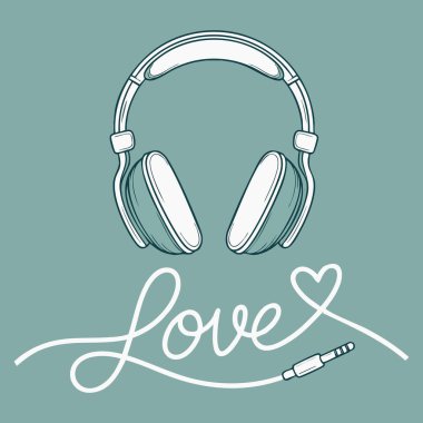 Aşk kartı olarak tasarlanmış beyaz kulaklıkların temsili temsili müzik romantizmi duyguları ve yaşam tarzı temalı görseller için ideal