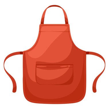 Mutfak restoranı üniforması pişirme, aşçı kıyafeti ve yemek servisi temalı sanat eserleri için ideal kırmızı önlüğün vektör çizimi.