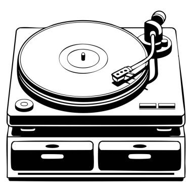 Müzik severler için basit bir vektör simgesi olarak gösterilen vinil müzik çalar retro ses tasarımı vinil kültür ve klasik ses temalı görseller için ideal