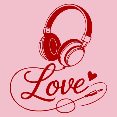 Kordon çizgisi çizgisi olan beyaz kulaklıklar aşk kartı vektör illüstrasyonu müzik romantizmi duygusal bağlantısını ve modern yaşam tarzı kavramını temsil ediyor