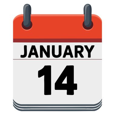 14 Ocak takvim takvimi aylık web tasarımı kırmızı siyah beyaz arkaplan vektörü ya da illüstrasyon tarih teması için 14 Ocak ayını gösterir