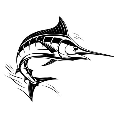 Mavi Marlin balık tasarımı, deniz ürünleri markalaştırma sporları denizcilik dekoru ve su temalı yaratıcı projeler için idealdir.